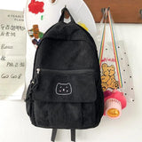 Solid Corduroy Women Backpack Teenage Schoolbag