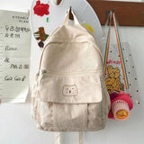 Solid Corduroy Women Backpack Teenage Schoolbag