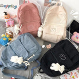 Solid Corduroy Women Backpack Teenage Schoolbag