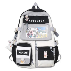 Women Multi-Pocket Nylon Rabbit Ins Junior High School Student School Bag