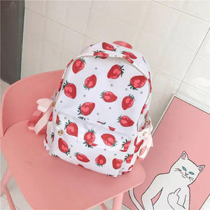Waterproof Nylon Strawberry Backpack for Women - Large Capacity
