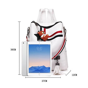 Retro Zipper Leather Backpack with Tassels