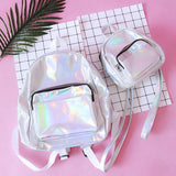Silver Laser Backpack PU Leather Holographic School Bags for Girls