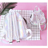Silver Laser Backpack PU Leather Holographic School Bags for Girls