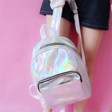 Silver Laser Backpack PU Leather Holographic School Bags for Girls