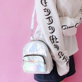 Silver Laser Backpack PU Leather Holographic School Bags for Girls