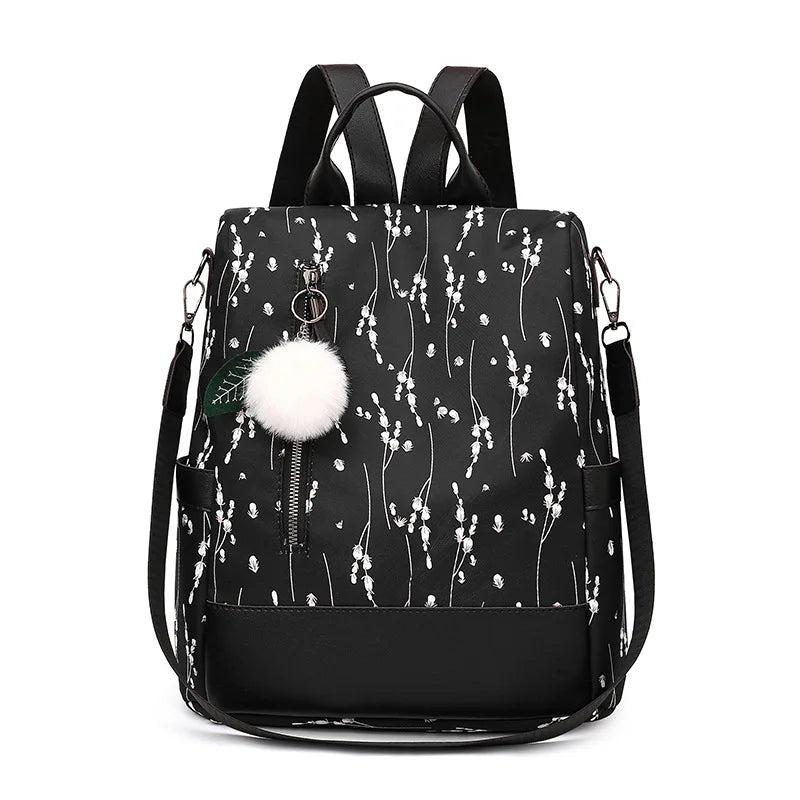 Floral Nylon Backpack for Ladies One-shoulder Student School Bag
