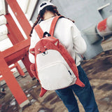 Women Backpack Schoolbag Canvas Fox Ear Embroidery Corduroy Backpack
