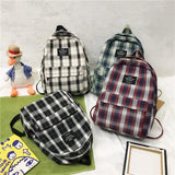 Plaid Canvas Women Backpack School Bags for Girls Travel Backbag