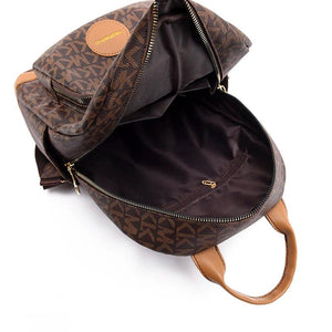 Vintage Print PU Leather Anti-theft Travel Backpack
