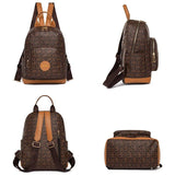 Vintage Print PU Leather Anti-theft Travel Backpack