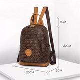 Vintage Print PU Leather Anti-theft Travel Backpack