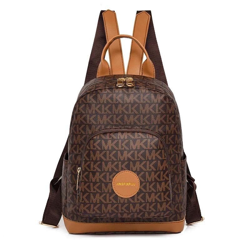 Vintage Print PU Leather Anti-theft Travel Backpack