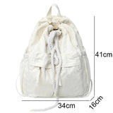 Women Canvas Vintage Drawstring Book Bag Brown College Backpack