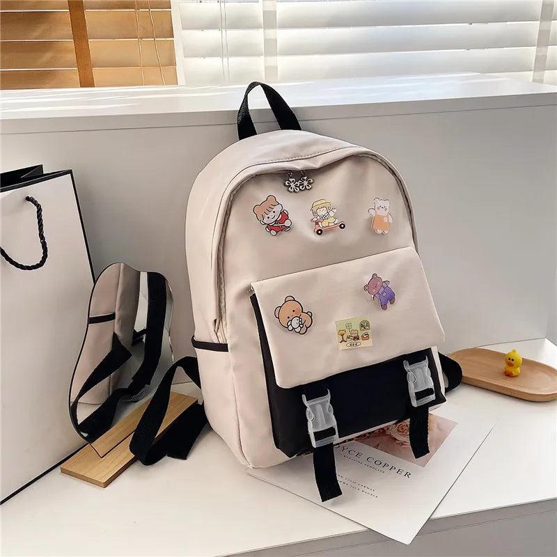 Multi-color Cartoon Backpack for Women Girls Schoolbag Canvas Mini Rucksack