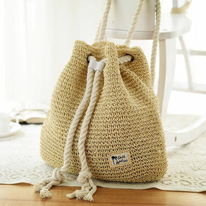 Summer Straw Bag Women Backpack Rucksack for Girls Travel Beach Shoulder Bag