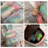 Soft Girl Style Mini Canvas Backpack Rabbit Plush Travel School Bag Tote
