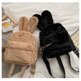 Soft Girl Style Mini Canvas Backpack Rabbit Plush Travel School Bag Tote