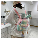Soft Girl Style Mini Canvas Backpack Rabbit Plush Travel School Bag Tote