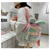 Soft Girl Style Mini Canvas Backpack Rabbit Plush Travel School Bag Tote