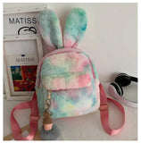 Soft Girl Style Mini Canvas Backpack Rabbit Plush Travel School Bag Tote