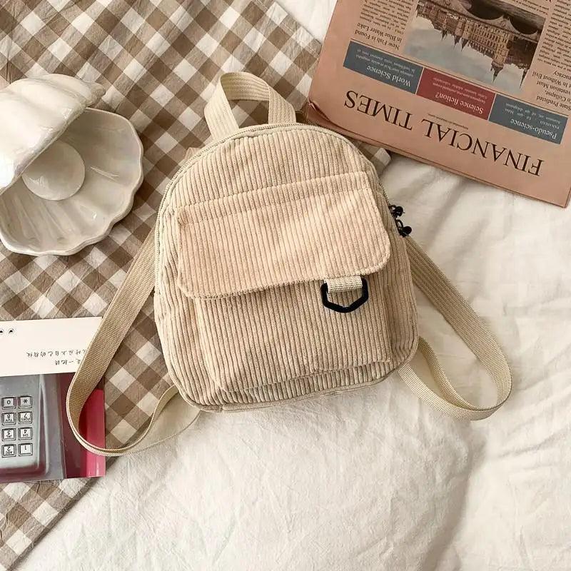 Corduroy Mini Backpacks for Women - Casual Student Bookbags