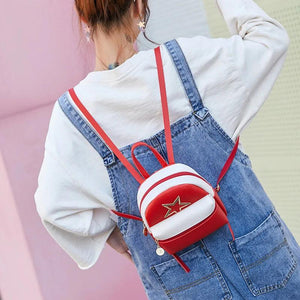 PU Female College Backpack with Star Decoration Patchwork Bag