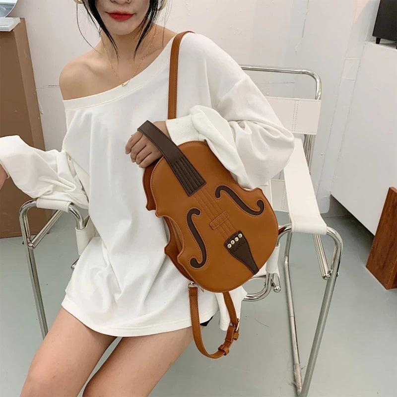 Violin Shape PU Leather Backpack School Handbag Travel Daypack for Teenager Girl