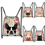 Cartoon Flowers Cats Dogs Drawstring Bag Learning Backpack