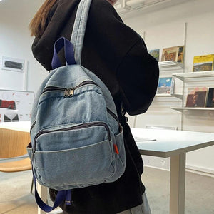 Casual Denim Women Backpack High Capacity Travel Bag