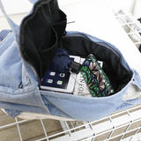 Casual Denim Women Backpack with Handle Jeans Girls Travel Bag Daypack