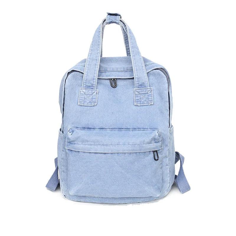 Casual Denim Women Backpack with Handle Jeans Girls Travel Bag Daypack
