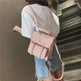 Embroidered Floral Leather School Backpack for Teenage Girls
