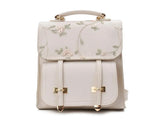 Embroidered Floral Leather School Backpack for Teenage Girls
