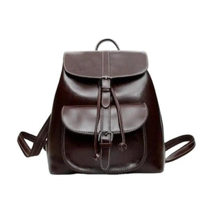 Oil Wax Cowhide Backpack with Pull Strap Closure