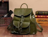 Oil Wax Cowhide Backpack with Pull Strap Closure