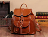 Oil Wax Cowhide Backpack with Pull Strap Closure