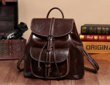 Oil Wax Cowhide Backpack with Pull Strap Closure