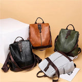 Women Leather School Backpack Multifunction