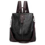Women Leather School Backpack Multifunction