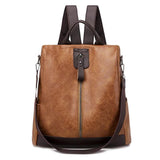 Women Leather School Backpack Multifunction