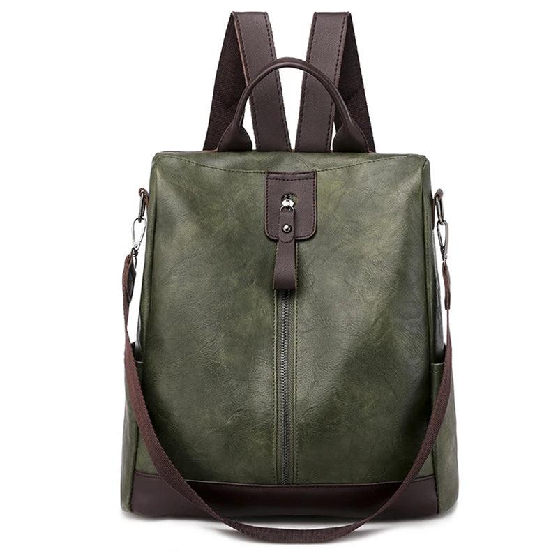 Women Leather School Backpack Multifunction