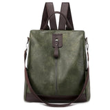 Women Leather School Backpack Multifunction