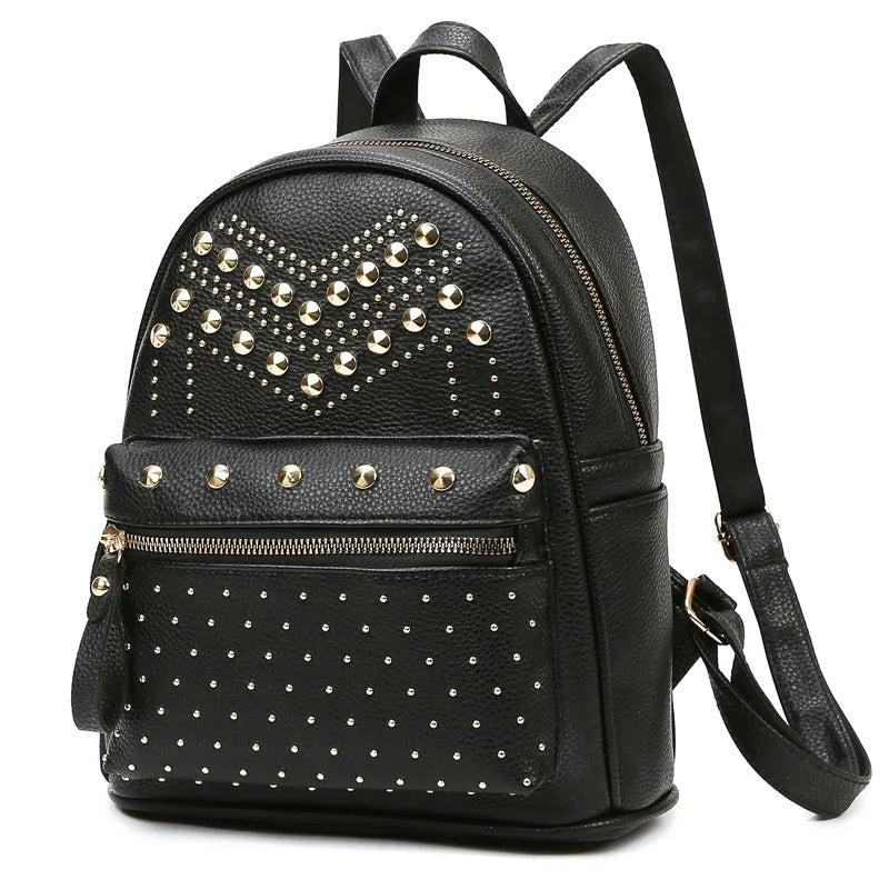 Rivet Women Backpack PU Leather Female Shoulder Bag Student Schoolbags