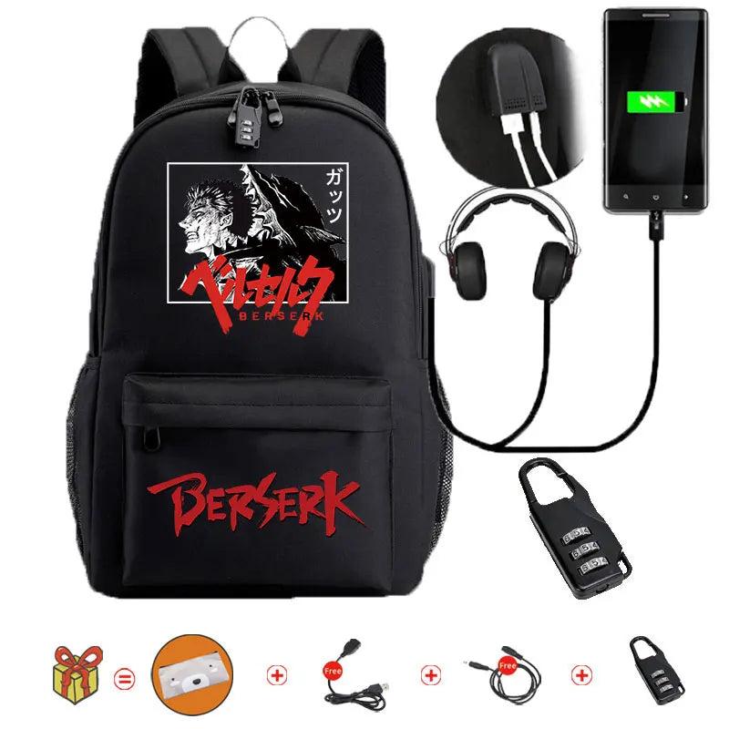 Anime Berserk School Bag Backpack USB Teenagers Backpack Kids Bag