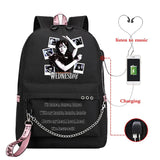 Wednesday Addams Girls Backpack USB Charging Rucksack Student Shoulder School Ba