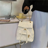 Women Leather Backpacks Sac Preppy Style School Backpack Lattice Ladies Bagpack