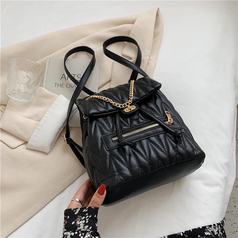 Women Leather Backpacks Sac Preppy Style School Backpack Lattice Ladies Bagpack