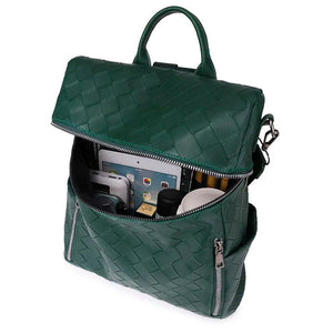 Multifunction Woven Pattern Leather Backpack for Women