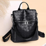 Multifunction Woven Pattern Leather Backpack for Women